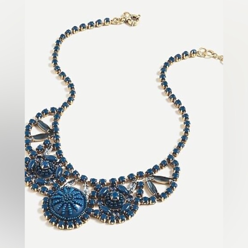 NWT J. Crew Radiant Blooms Gold Statement‎ Necklace - Brilliant Atlantic Blue